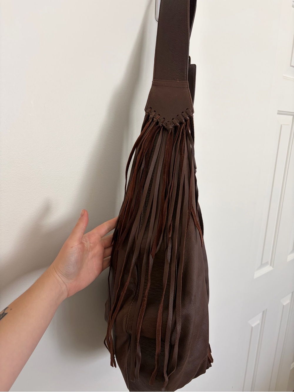 Brown Deerskin Leather Fringe Hobo Bag - Picture 3 of 11
